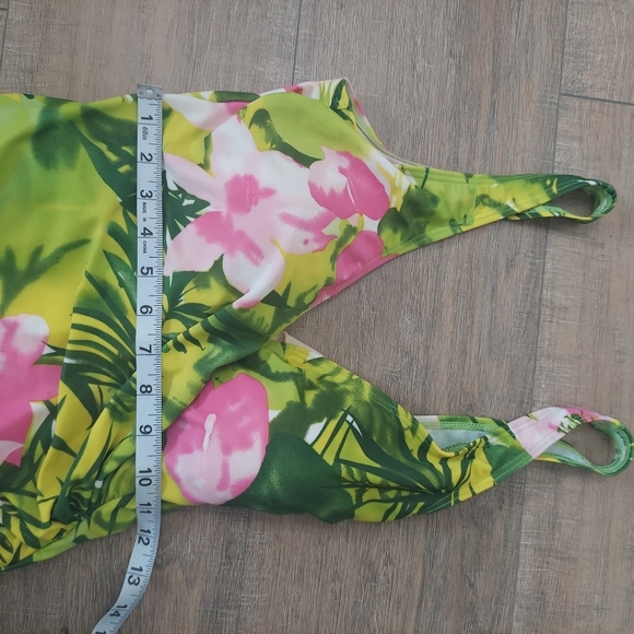 Hydra Swimsuit One Piece with Green Palms & Pink Flowers 10 - Picture 5 of 7